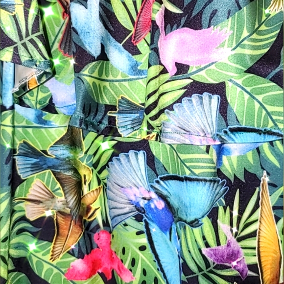 Custom made off shoulder ruffle bodysuit bird jungle print, medium - Picture 3 of 3